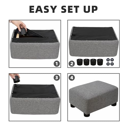 CAROLMADE Small Foot Stool Ottoman Footstool with Legs Under Desk Footrest for Living Room Bedroom and Office,Linen-Grey - color: Grey, size: 11"d X 15.4"w X 8.3"h