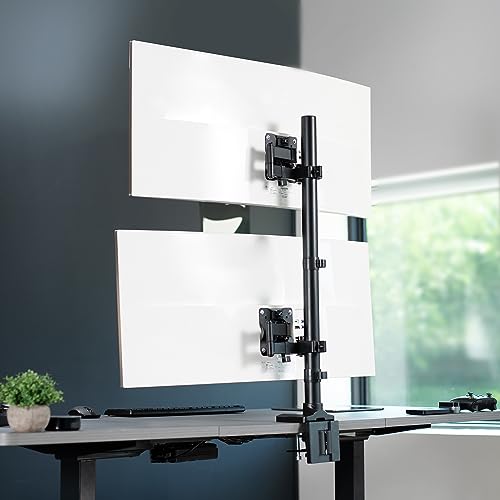 VIVO Dual Vertically Stacked Ultra-Wide Monitor Desk Mount with Extension Arms, Extra Tall Heavy Duty Adjustable Stand for 2 Ultrawide Screens up to 43 inches, 50 lbs Capacity, Black, STAND-V202T