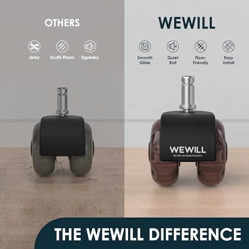 WEWILL Office Chair Wheels, Rubber Replacement Caster Heavy Duty Wheels for Computer Desk Chair to Replace Office Chair mats, Protect Hardwood Floors and Carpet, Set of 5 Brown - color: Brown