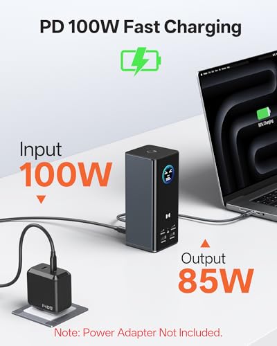 Selore Laptop Docking Station 3 Monitors, Triple 4K Display 3 HDMI 2 DP, Smart Display with Weather,100W PD, 10Gbps USB A/C, Gigabit Ethernet, SD/microSD Reader for Dell/HP/Lenovo/Asus/Acer - color: Space Grey