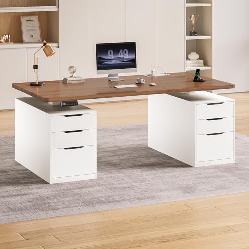 SEDETA 55" Electric Standing Desk with 6 Drawers, Adjustable Stand up Desk with Storage, Computer Desks with Power Outlets for Home Office, White - color: White