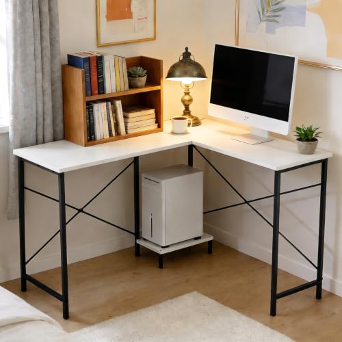 L Shaped Desk Computer Desk, 50inch White Gaming Desk with CPU Stand - color: Classic White