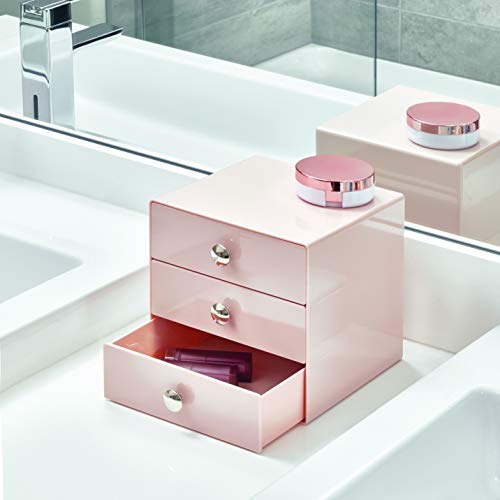 iDesign Plastic 3-Drawer Jewelry Box, Pink, 6.5" x 6.5" x 6.5" | Compact Storage Organization, For Cosmetics, Dental Supplies, Hair Care, For Bathroom, Office, Dorm, Desk, Countertop - color: Pink, size: 6.5" x 6.5" x 6.5", style: Pack of 1