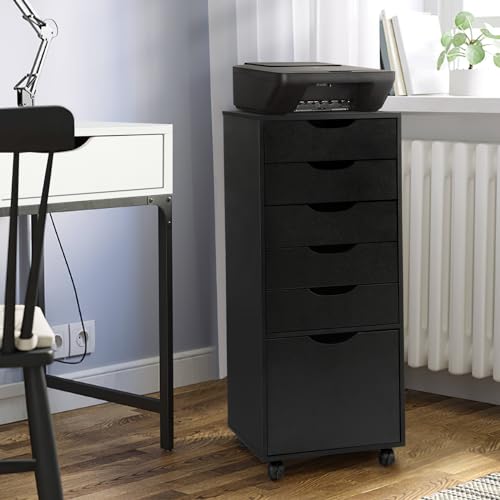 TUSY Mobile File Cabinet, 5-Drawer Storage Cabinet, Vertical Rolling Craft Storage Cabinet with Wheels & Anti-Tip Kit, for Home Office, Craft Room, Black - color: Black