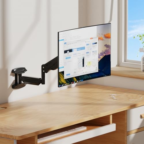 Suptek Single Wall Mount Monitor for 13-32" | Full Motion Adjustable, Gas Spring Arm, Holds up to 22lbs, VESA 75x75/100x100