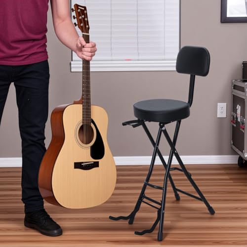 Guitar Seat with Stand, Guitar Stool with Padded Cushion, Collapsible Design, Heavy-Duty Ergonomic Backrest, Guitars Stool (Black) - color: Black-d