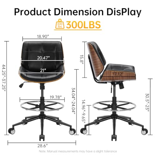 Drafting Office Chair Ergonomic Executive Computer Standing Desk Chair with Adjustable Height and Footrest Ring, Drafting Chair for Counter Height Desk and Drawing (Black) - color: Black