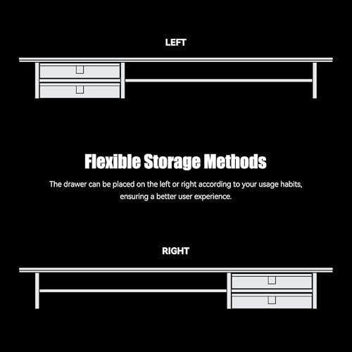 FENSULN Dual‑Tier Monitor Stand Riser with Drawers, Desktop Organizer Shelf Storage for Computer Screen 2 Monitors, Supports for PC Computer Monitor, Printer, Heavy TV Riser Beige and White