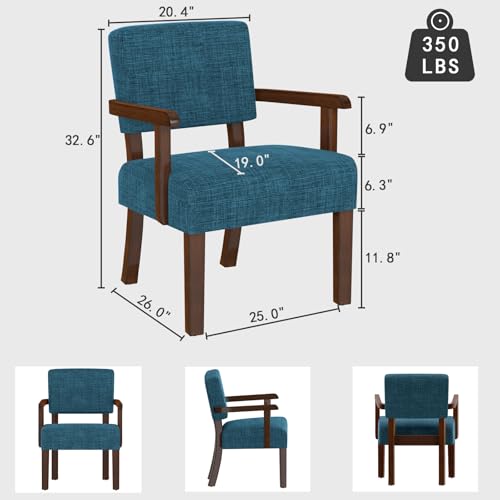 FAGAGA Accent Chair, Armchair with Solid Wood Frame and Legs, Blue - color: Linen Blue, size: One Chair