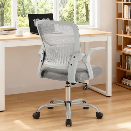 DUMOS Office Chair, Ergonomic Home Desk Chair, Ergonomic Lumbar Support - color: Grey Flip Arm
