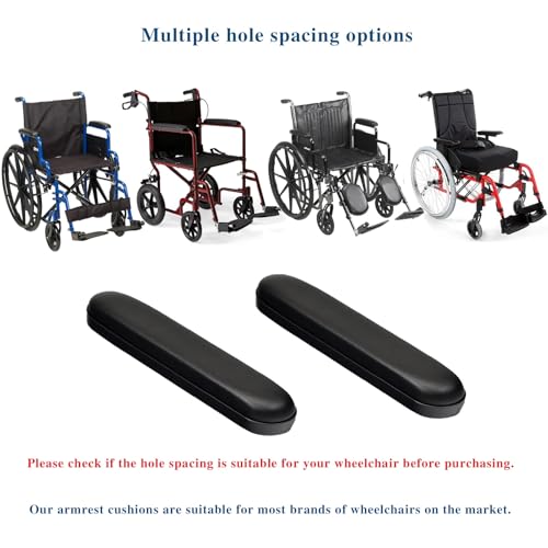 Full Length Padded Armrest Black 9-1/8" Long Wheelchair and Transport Chair arm Cushions, Black (1 Pair) Compatible with All Brands
