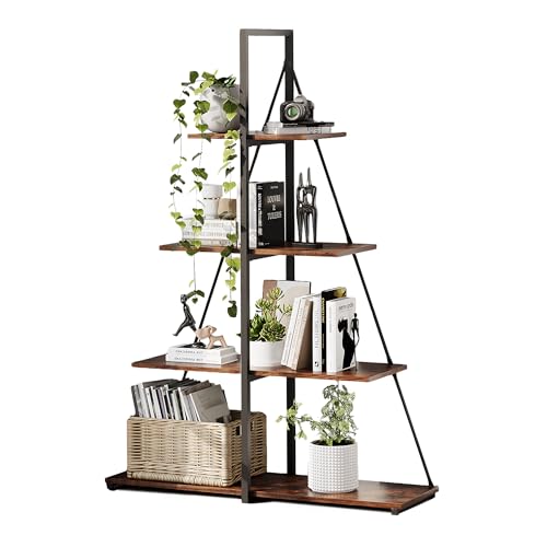 Bookcase, Floorstanding Ladder Shelf 4 Tiers Ladder Bookshelf Industrial