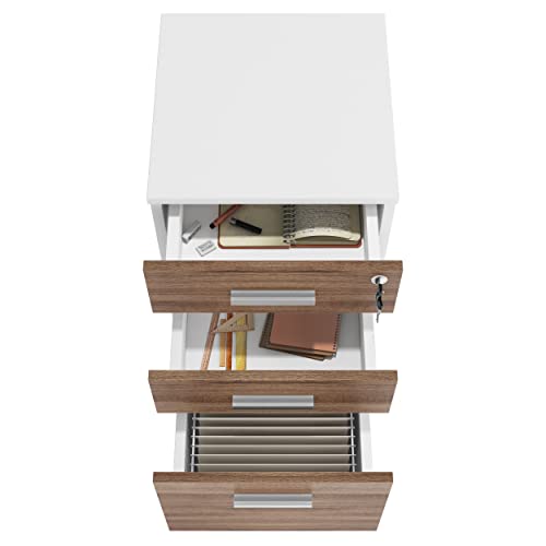 Modern Designs Lazio File Cabinet, Filing Cabinets for Home Office, Drawers for Under Desk, Locking 3 Drawer Rolling Filing Cabinet with Lock, Walnut and White, by Crafts and Comfort - color: Walnut / White