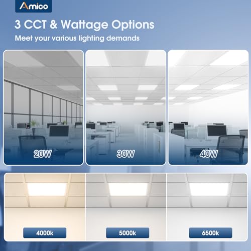 Amico 2 Pack 2x2 LED Flat Panel Light with 3CCT, 40W, 5000LM, UL/FCC