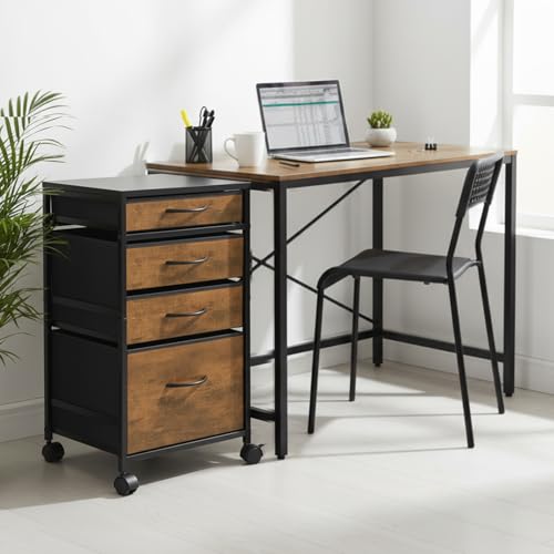 Chunful 4 Drawer Rolling File Cabinet Mobile Printer Stand Metal Cart with Fabric Vertical Filing Chest Wheels A4 Letter Size Under Desk Utility Craft Storage Organizer for Home Office School(Brown) - color: Brown