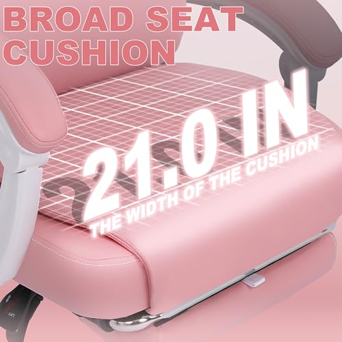 Misolant Big and Tall Office Chair with Footrest, High Back Desk Chair with Linkage Armrest, 90-155° Recline Executive Computer Chairs with Adjustable Height for Home - color: Pink