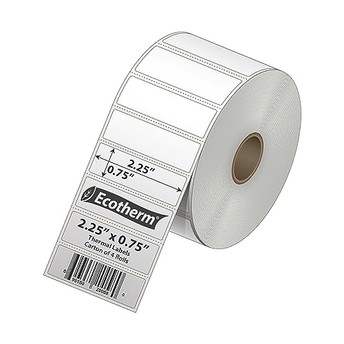 2.25" x .75" Thermal Labels | 4 Rolls | 7120 Labels | fits Zebra, Munbyn, Rollo, Godex, Arkscan, iDPRT, Offnova Thermal Label Printers and More | Blank White Adhesive Stickers by Ecotherm - size: 2.25 x .75 - 7120 Labels