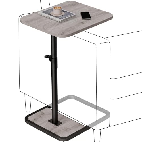 GOYLSER Large C Shaped End Table for Couch, Height Adjustable Living Room Rotating Couch Tray Tables Sofa Table Tv Trays for Bedroom, Swivel Wooden Side Table for Small Space, Grey - color: Grey, style: Enlarged Standard