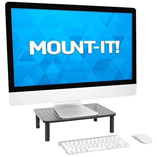 Mount-It! Height Adjustable Single Monitor Riser | Metal Mesh Computer Screen Platform | Desktop Riser for Laptop, Monitor, and Printer | 44lbs Capacity (Black) - size: Set of 1