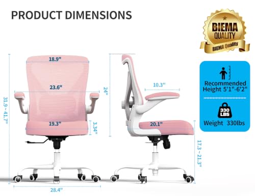Office Chair: 330LBS Mesh Ergonomic Desk Chair Comfy with 3D Lumbar& Swivel - color: Pink, size: Pack of 1