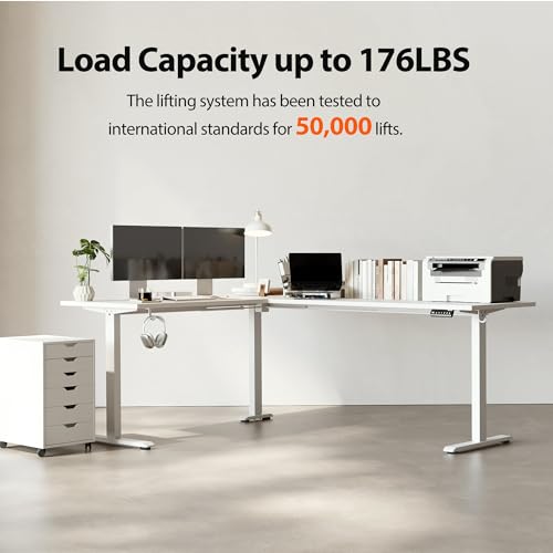 Agilestic 75 x 61 Inch L Shaped Electric Standing Desk, White - color: Pure White, size: 75x61 Inch