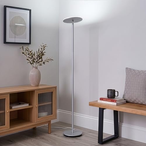 Brightech Sky Flux Dimmable LED Floor Lamp – Super Bright Floor Lamp with 3 Light Modes for Living Room, Office – Torchiere Standing Touch-Lamp, Tall Torch Lamp for Bedroom & Reading - Silver - color: Silver