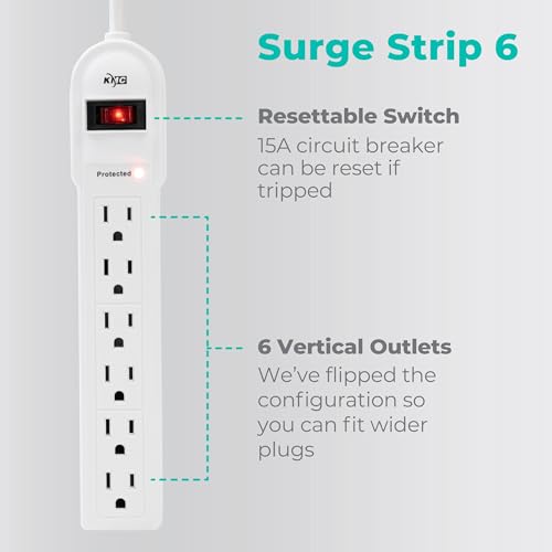 KMC 6-Outlet Surge Protector Power Strip 2-Pack, Overload Protection, 4-Foot Cord, 900 Joule - White - color: 2 pack white