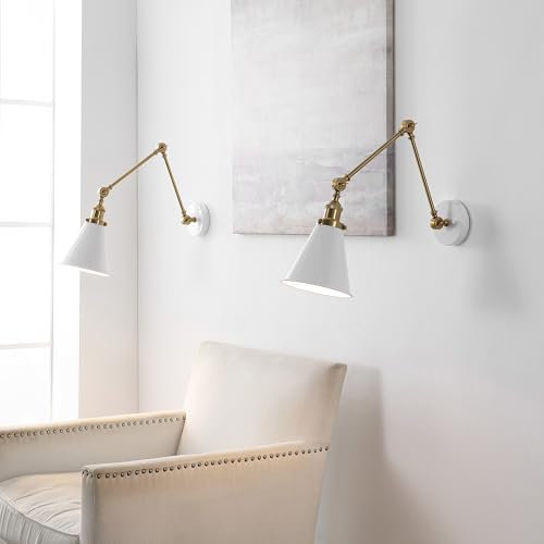 JONATHAN Y Rover 1-Light Wall Sconce 7", White/Brass Gold, Set of 2 - color: White/Brass Gold, size: Set of 2