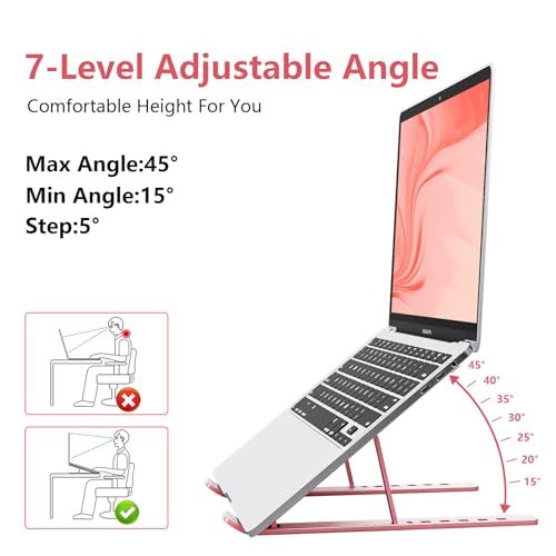 Laptop Stand for Desk, Aluminum Metal MacBook Stand,Computer Riser for Desk, Portable Foldable Adjustable Notebook Holder, Compatible with 10-15.6 Inch Laptops, iPad, Rose Gold. - color: Rose Gold