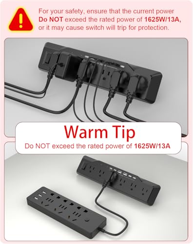 Desk Clamp Power Strip Surge Protector, 6 Outlets, Flat Plug, 1800J, 4 USB-C Ports (Any Port 35W), for Home & Office, Flame-Retardant PC-ABS Housing, Fits 1.96" Desk Edge, Black - style: Desk Clamp Socket - Black