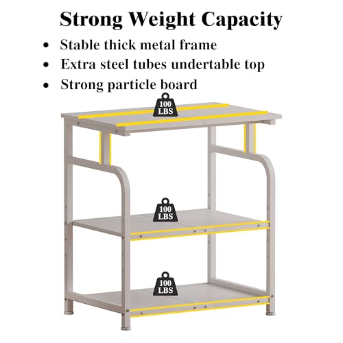 Unionly Large Rolling Printer Stand with Height Adjustable Shelf and Wheels | 3-Tier Rolling Printer Cart with Wheels, Heavy-Duty Wood Printer Table with strudy steel frame for Home Office,White - color: White