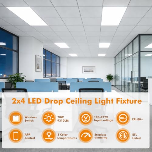 2x4 LED Flat Panel Light 6 Pack, 70W 9310Lm with Wireless Switch