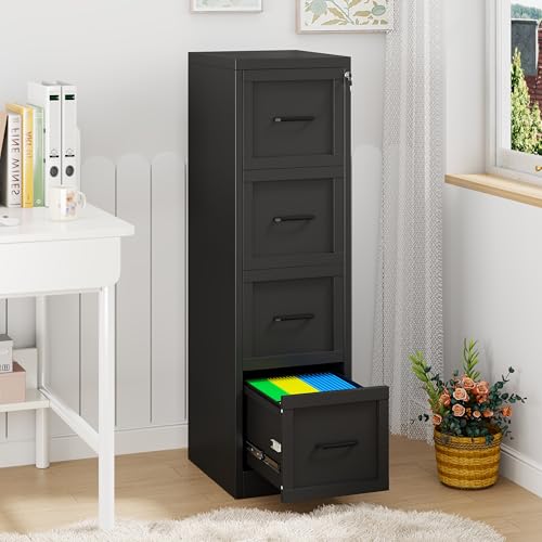 GAIOUS Metal Vertical File Cabinet with Lock, Home Office 4 Drawer Cabinet - color: Black, size: 17.72"D x 14.96"W x 52.4"H