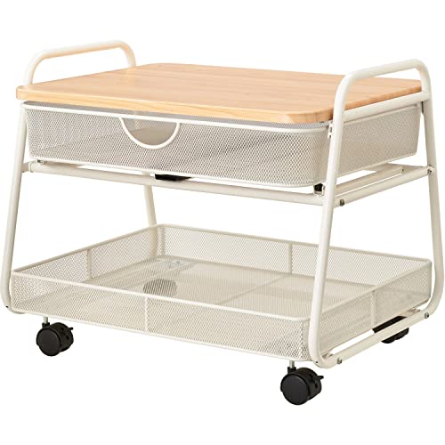 Safco Onyx Under-Desk Utility Cart & Multi-Use Printer Stand, Printer Table for Home Office, Mobile Rolling Cart with 2 Mesh Baskets, White - color: White Mesh