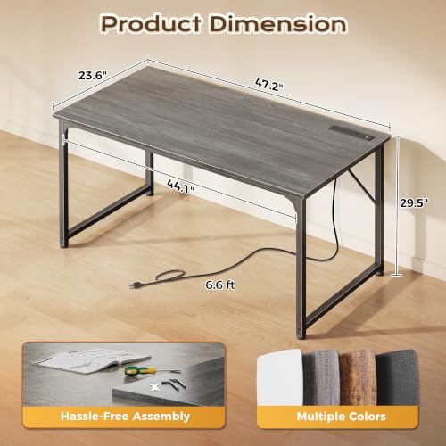 PRAISUN 47 X 24 Inch Deeper Desk with Power Outlets - color: Grey, size: 47.2*23.6 inch