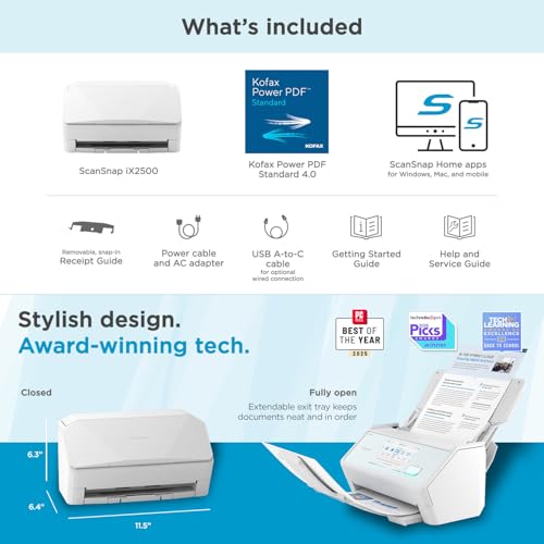 ScanSnap iX2500 Wireless or USB High-Speed Document Scanner, White - color: ScanSnap iX2500 White