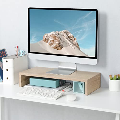 TEAMIX 20 inch Wood Monitor Stand Riser, Wooden Desktop Stand Shelf, Maple - color: Maple, size: 20 inch
