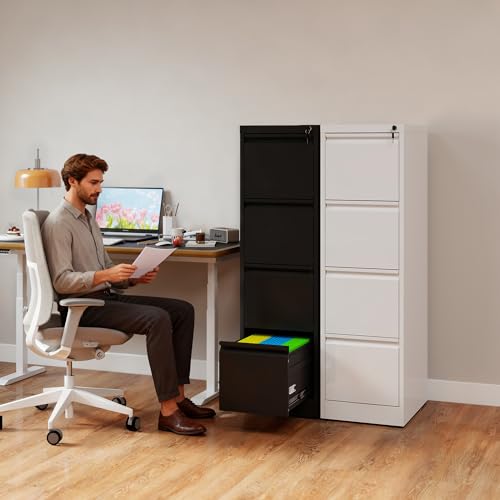 4 Drawer File Cabinet with Lock, Vertical Filing Cabinets for Home Office, Metal Storage Cabinets, Heavy Duty File Cabinet for Letter/Legal/A4/F4 Size Amsseble Required, Black - color: Black, size: 4 Drawers-Letter/Legal/A4/F4