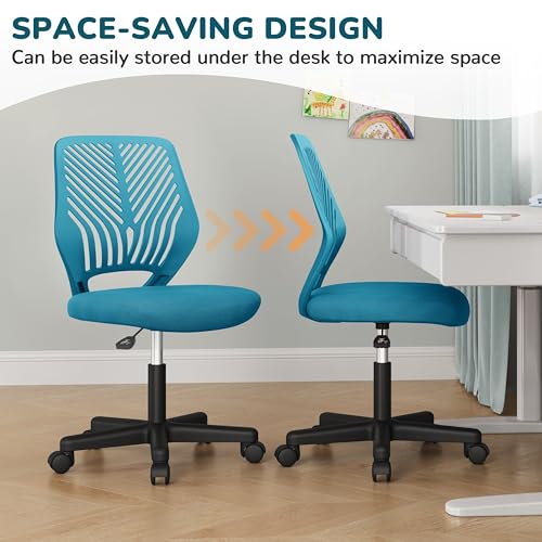 Topeakmart Armless Small Office Desk Chair, Adjustable Height Swivel, Turquoise - color: Turquoise