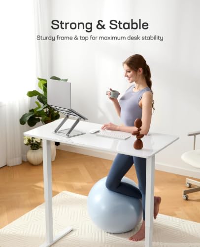 Marsail 55 x 28 inch Glass Standing Desk with 4-Zone Drawer Storage, White | 28.3–46.5 Inch Height Range, One-piece Tempered Glass top, 4 Preset Heights, Sit Stand Design, Ergonomic Home Office Desk - size: 55*28 Inch