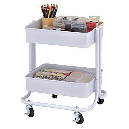 ECR4Kids 2-Tier Multipurpose Mobile Storage Utility Cart, White