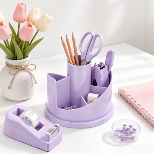 deli Office Supplies Set, Desk Accessory Organizer Kit, Purple - color: Purple