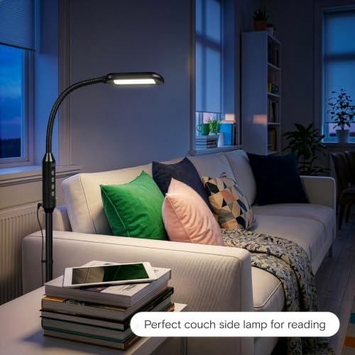 Brightech Litespan 2-in-1 LED Floor & Desk Lamp, Adjustable Height, Shades, Neck, Esthetician Light for Lashes, Portable Gooseneck Standing Lamp for Living Room, Dorm, Table