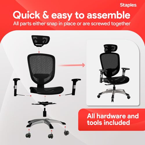 Staples Hyken Ergonomic Mesh Task Chair, Lumbar Support, Swivel, Black - color: Black