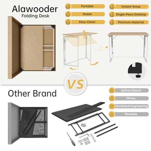 alawooder 31.5" Folding Desk: No Assembly, Wood Top for Small Spaces - color: Beige, size: 31.5"W x 15.7"D