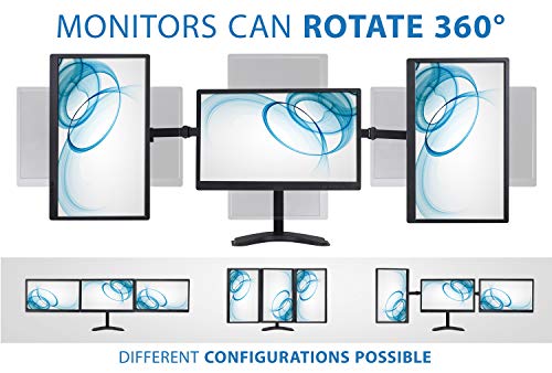 Mount-It! Triple Monitor Stand for Desk, 3 Monitor Mount Fits 19–27" Screens, Holds 15.4 lbs Each, Full Motion Triple Monitor Arm with Tilt Swivel Rotate, VESA 75x75, 100x100, Stable Freestanding Base