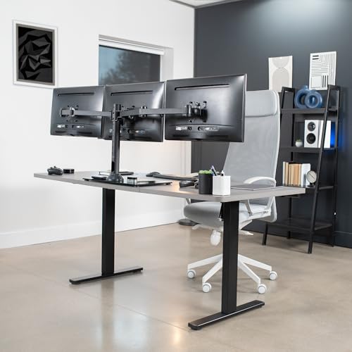 VIVO Black Triple Monitor Mount Freestanding Desk Stand with Glass Base, Heavy Duty Fully Adjustable Stand for 3 Screens up to 24 inches STAND-V003FG - size: 13" to 24" Screens