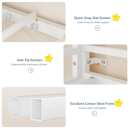 Full‑Size White Metal Loft Bed with L‑Shaped Desk, LED & Charging Station - color: White