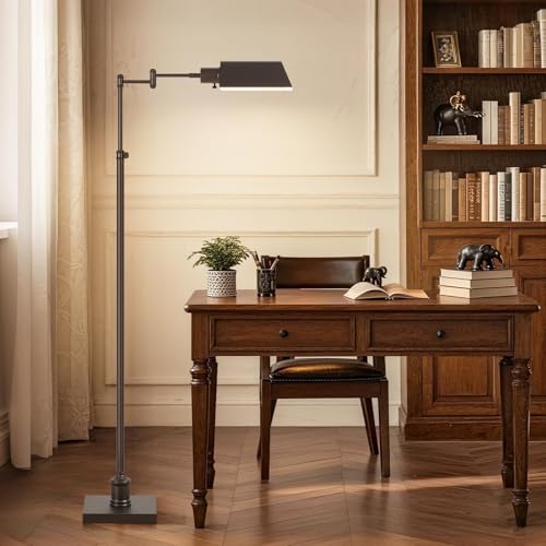 GyroVu Traditional Height Adjustable Pharmacy Floor Lamp with 350° Swing Arm, Color Temperature Adjustable Standing Lamp Metal Shade for Living Room Reading House Bedroom Home Office(Bronze) - color: Bronze