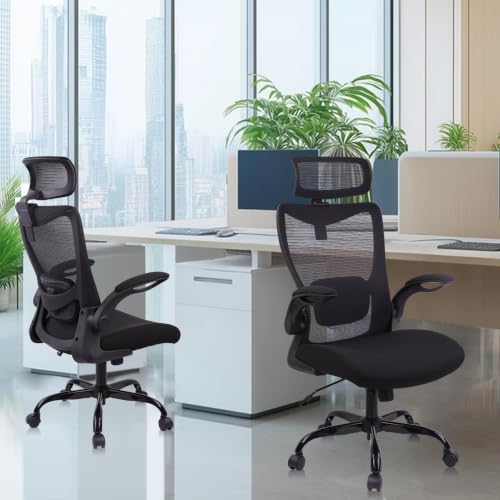 CLATINA Heavy Duty Ergonomic Mesh Office Chair 400LBS, Big and Tall Desk Chair with Adjustable Lumbar Support & Headrest, Flip Up Padded Arms, High Back Computer Chair for Home Office, Black, 8 Pack - size: 8 PK